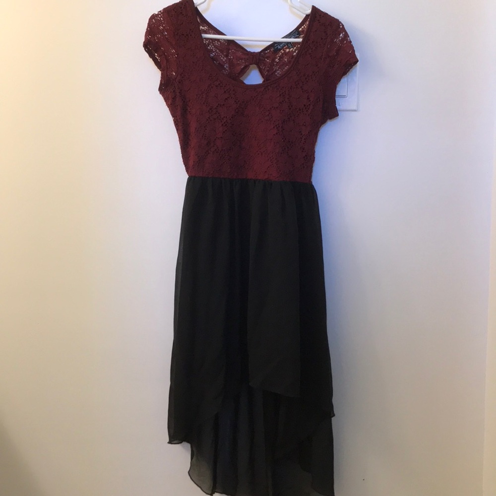 Maroon and Black High Low Dress